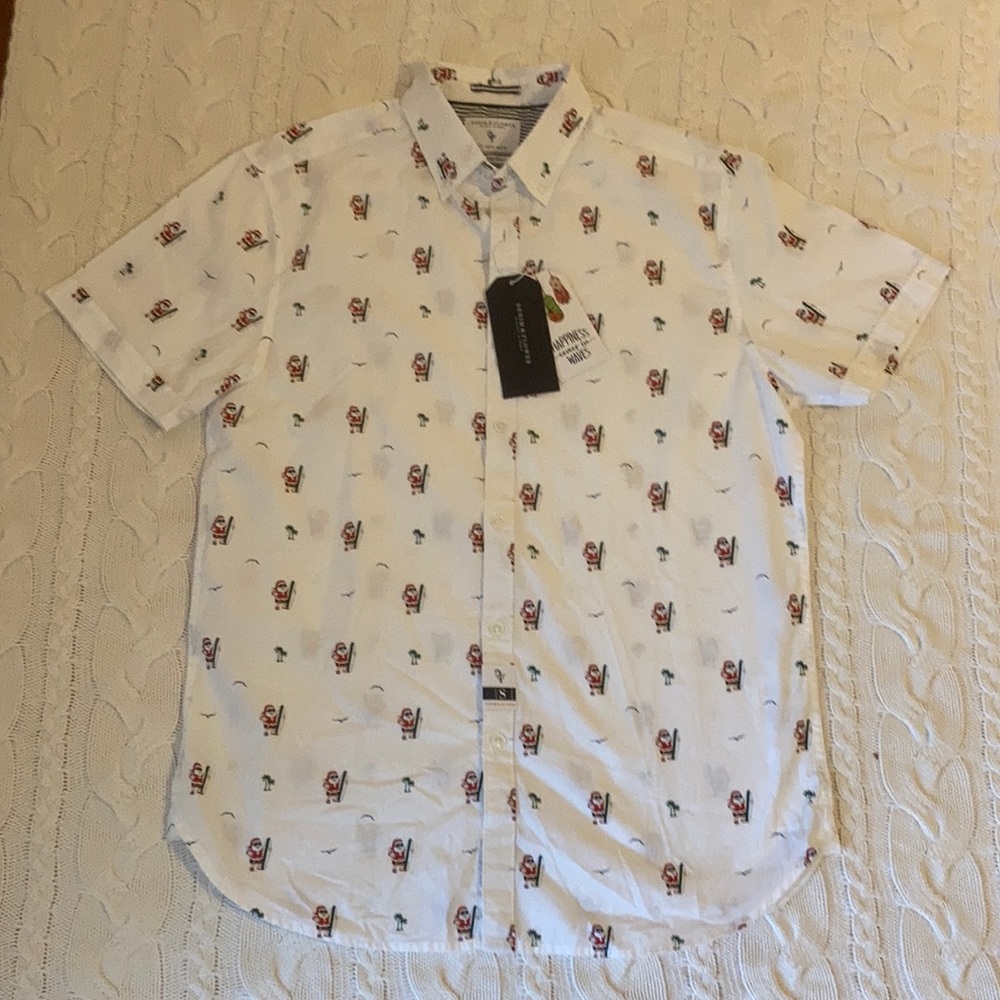 Christmas Surfing Santa Hawaiian Shirt by Ricky Singh’s Denim & Flower (S)